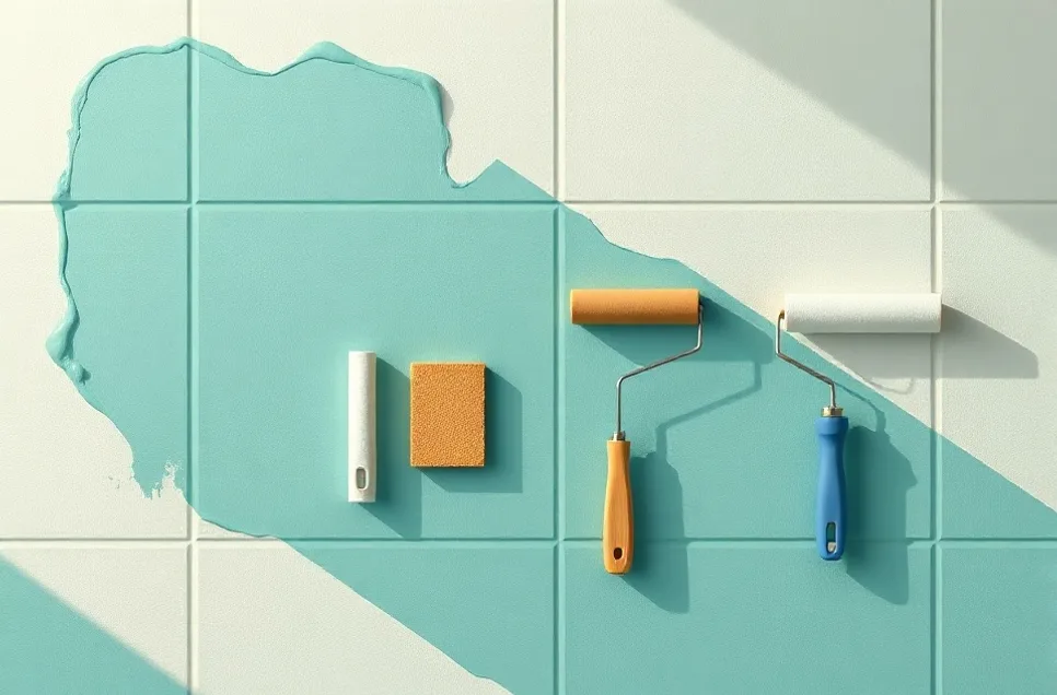 Outils de peinture disposés dans l'ordre des étapes du chantier