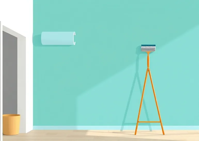 Pose de papier peint, rouleau et brosse à maroufler